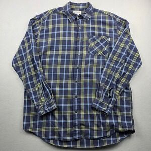 Carhartt Mens XL Tall Plaid Button Down Shirt Navy Blue Green Long Sleeve Cotton